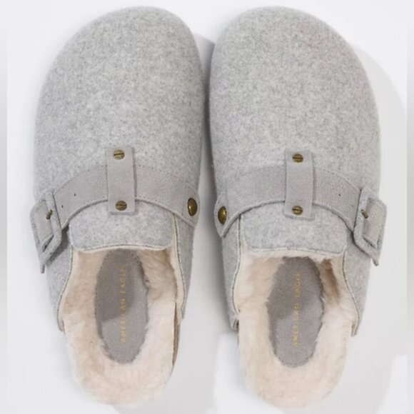 American Eagle Women's Felt Shearling Gray Clog Slip-on Shoes Size 10. - Picture 4 of 16